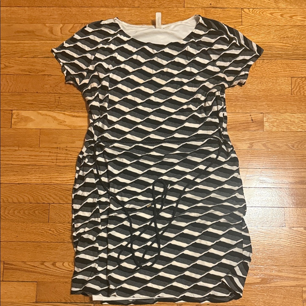 Tacera Black and White Diagonal Striped Mini Dress